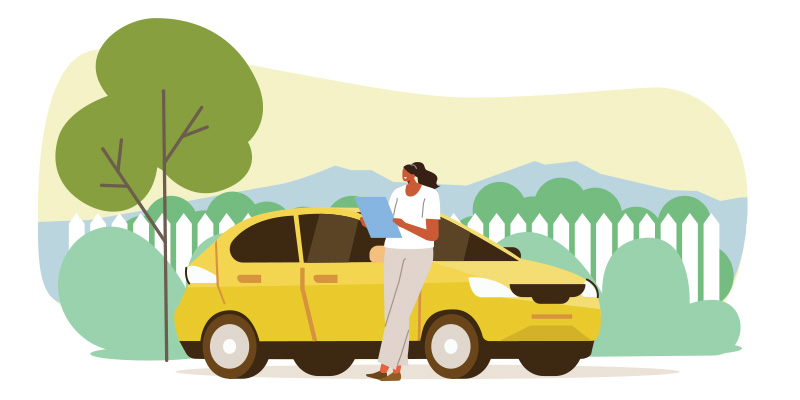 woman standing in front of car